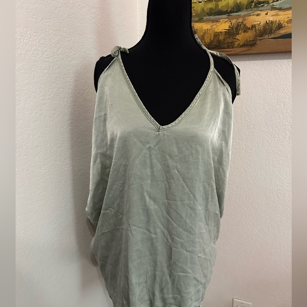 XCVI Cold Shoulder Tencel Oversized Blouse in Greenish Grey - Size M